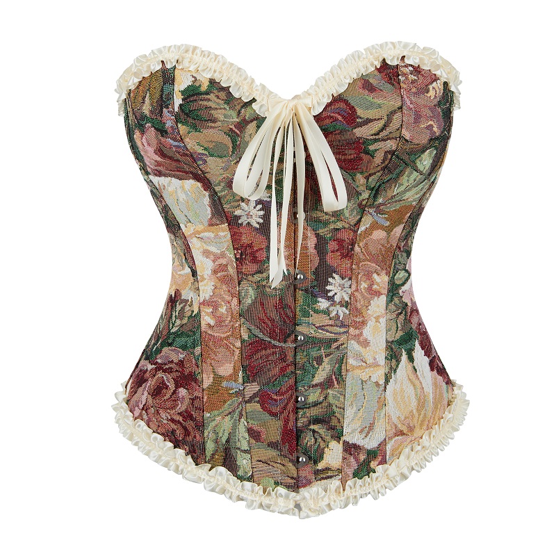 Women Vintage Oil Painting Ruffle Corset Top Lingerie